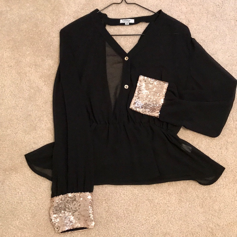 Black and gold sequin blouse
